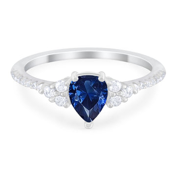 Teardrop Engagement Ring Simulated Blue Sapphire CZ 925 Sterling Silver